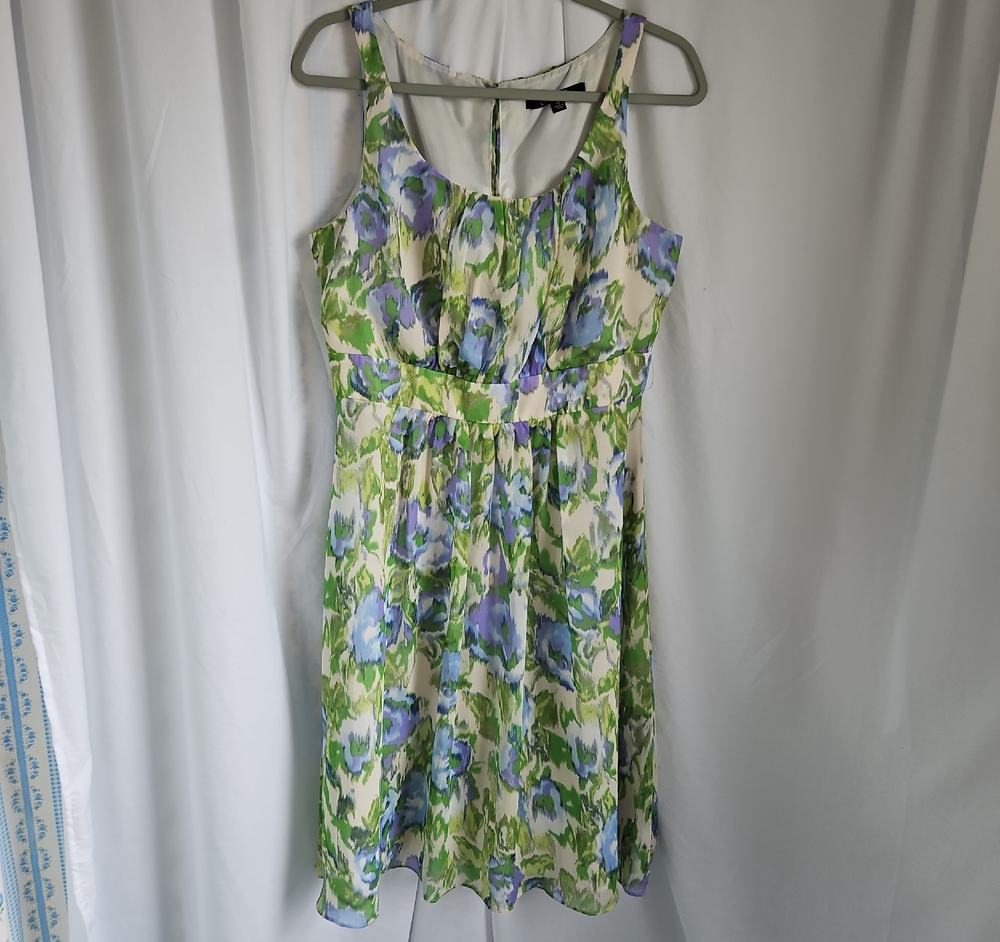Chadwicks Floral Midi Dress in‎ Green, Blue, Cream